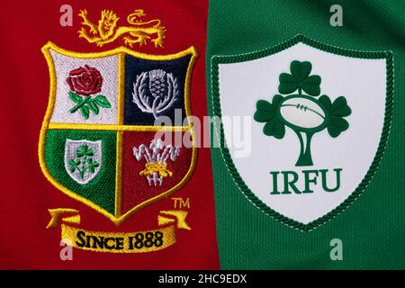 Gros plan des Lions britanniques et irlandais et du maillot d'Irlande Banque D'Images