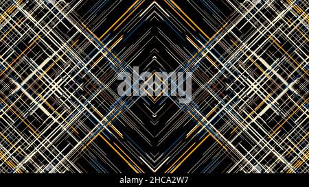 Cadres rhombus abstraits de couleur jaune se déplaçant sur fond noir, boucle sans couture.Poutres droites étroites qui s'écoulent dans différentes directions. Banque D'Images