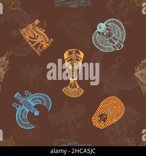 Motif sans couture d'objets de style esquisse dessinés à la main sur le thème égyptien.Illustration vectorielle isolée. Illustration de Vecteur