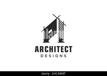 Lettre K simple bâtiment moderne architecture logo design avec ligne art gratte-ciel Illustration de Vecteur