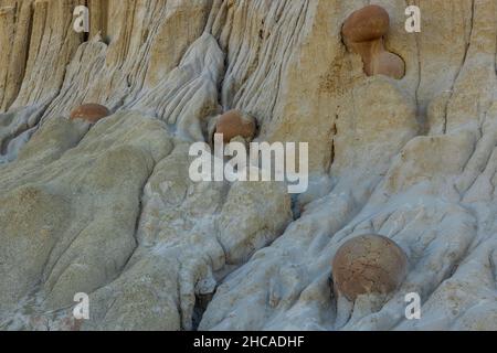 Formation de roches à béton de cantonnball dans le parc national Theodore Roosevelt, Dakota du Nord Banque D'Images