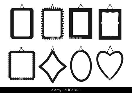 Cadrer selon différentes variantes de l'ensemble.Décoration maison de style simple, murs, chambres.Silhouette et objets noirs linéaires.Collection de cadres pour une photo.Maison élégante et confortable.Illustration vectorielle Illustration de Vecteur