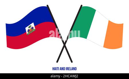 Haïti et Irlande drapeaux croisés et agitant le style plat. Proportion officielle. Corriger les couleurs. Illustration de Vecteur