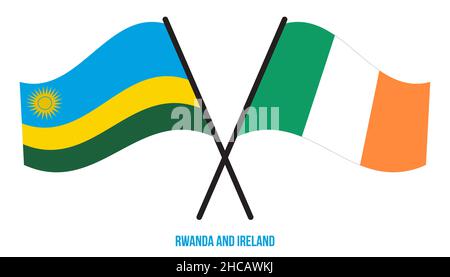 Les drapeaux du Rwanda et de l'Irlande ont traversé et agité le style plat. Proportion officielle. Corriger les couleurs Illustration de Vecteur