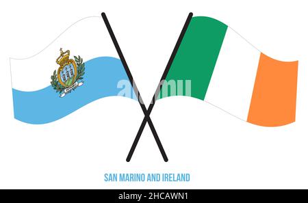 Saint-Marin et Irlande drapeaux croisés et de style plat. Proportion officielle. Corriger les couleurs. Illustration de Vecteur