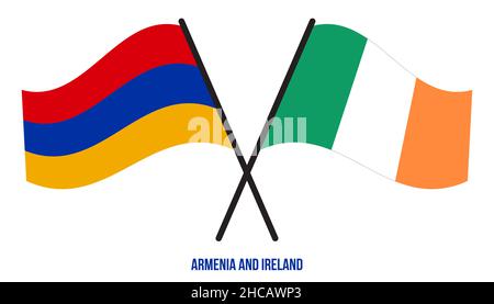 Armenia and Ireland drapeaux croisés et ondulant le style plat. Proportion officielle. Corriger les couleurs. Illustration de Vecteur