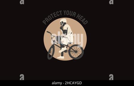 protégez votre homme de tête sur un vélo portant un casque vélo t-shirt monogramme texte modèle vectoriel Illustration de Vecteur