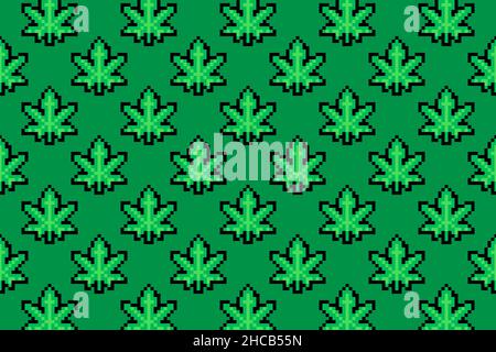 Feuille de marijuana ou feuille de cannabis herbe pixel art Illustration de Vecteur