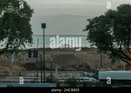 Ville de Buenos Aires, Argentine.18 novembre 2019 : construction du Paseo de la Costanera, vue de l'aéroport Jorge Newbery à la rivière plate Banque D'Images