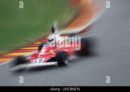 Scarperia, 21 octobre 2005: Course inconnue avec l'historique Ferrari F1 312T année 1975 ex Niki Lauda pendant les finales mondiales Ferrari 2005 au circuit Mugello en i Banque D'Images