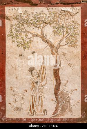 (211227) -- TAIYUAN, 27 décembre 2021 (Xinhua) -- photo de fichier non datée fournie par Taiyuan Institute of Cultural relics protection montre une partie des peintures murales restaurées d'une ancienne tombe datant de la dynastie Tang (618-907) à Taiyuan, dans la province du Shanxi, au nord de la Chine.Le tombeau a été découvert dans une école élémentaire de Taiyuan, capitale du Shanxi, en 2019 et plus tard déplacé au musée pour la protection et la restauration.Des défauts dans les peintures murales telles que les fissures, les creux et les imperfections ont été fixés, et le tombeau sera ouvert au public à l'avenir, a déclaré le Musée mural de la dynastie Qi du nord de Taiyuan.Po Banque D'Images