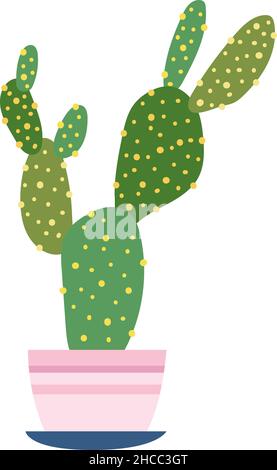 Cactus en pot avec de grands tampons verts.Mignonne plante de maison Illustration de Vecteur