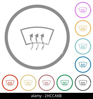 Les icônes de couleur plate de dégivrage du pare-brise sont représentées par des contours ronds sur du blanc arrière-plan Illustration de Vecteur