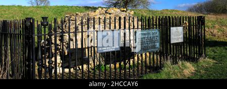 Les ruines du château de Fotheringhay, rivière Nene, village de Fotheringhay, Northamptonshire, Angleterre,Mary Queen of Scots, Royaume-Uni, a été décapité ici en 1586, Kin Banque D'Images