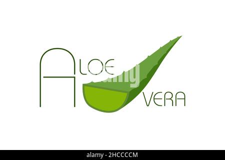 Logo vert aloe Vera icône pour l'étiquette d'emballage de produit biologique naturel.Affiche de feuille d'aloès Vera pour le modèle de conception d'emballage de crème cosmétique ou hydratante. Illustration de Vecteur