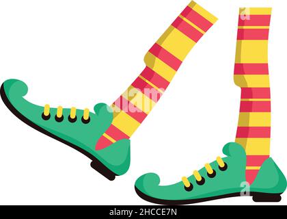 Pieds d'orf de Noël.Rayures jambes drôles de l'aide de santa Illustration de Vecteur