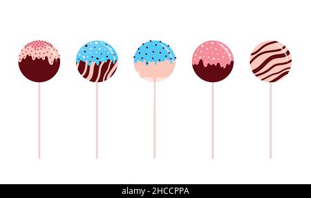 Jeu d'icônes vectorielles avec des cake POPS.Style de dessin animé. Illustration de Vecteur