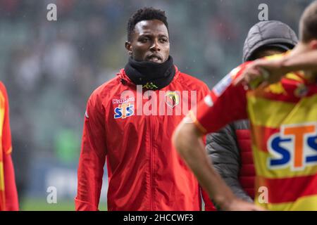 Varsovie, Pologne.28th novembre 2021.Godfrey Stephen de Jagiellonia vu pendant le PKO polonais Ekstraklasa League match entre Legia Warszawa et Jagiellonia Bialystok au Maréchal Jozef Pilsudski Legia Warsaw Municipal Stadium.final score; Legia Warszawa 1:0 Jagiellonia Bialystok.(Photo de Mikolaj Barbanell/SOPA Images/Sipa USA) crédit: SIPA USA/Alay Live News Banque D'Images