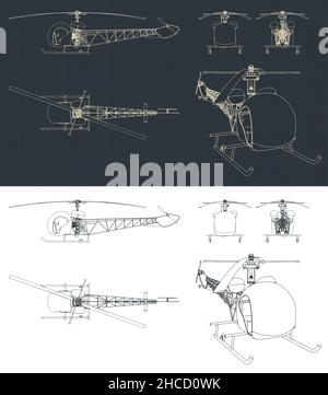 Illustrations vectorielles stylisées de modèles d'hélicoptère léger Illustration de Vecteur