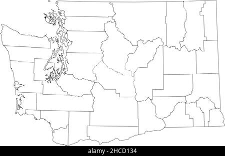 Carte administrative vectorielle blanche de l'État fédéral de Washington, États-Unis avec frontières noires de ses comtés Illustration de Vecteur