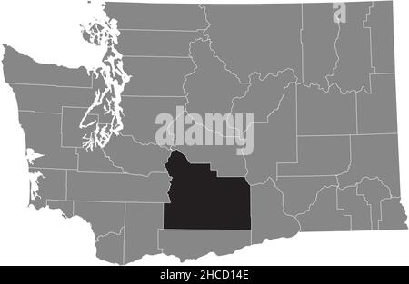 Carte de localisation en noir du comté de Yakima carte administrative en gris de l'État fédéral de Washington, États-Unis Illustration de Vecteur