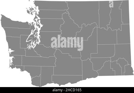 Carte administrative vectorielle grise de l'État fédéral de Washington, États-Unis avec frontières blanches de ses comtés Illustration de Vecteur