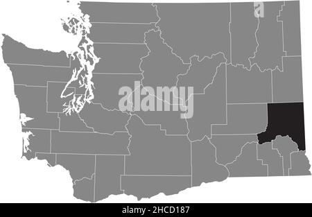 Carte de localisation en noir du comté de Whitman carte administrative en gris de l'État fédéral de Washington, États-Unis Illustration de Vecteur