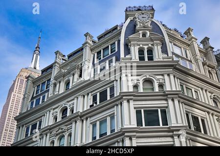 Ancien immeuble New-yorkais très orné, ancien hôtel historique Gilsey House, construit en 1869, condescendant par Samuel Clemens et Oscar Wilde Banque D'Images