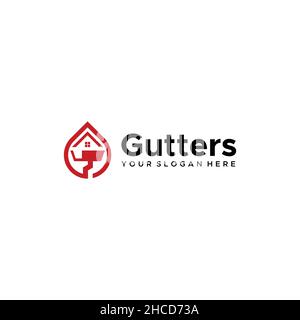 Design moderne GUTTERS maison maison logo rouge Illustration de Vecteur