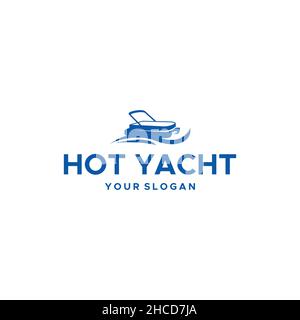 Design moderne YACHT CHAUD bleu bateau logo Illustration de Vecteur