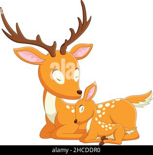 Adorable dessin animé de mère de cerf avec son bébé cerf Illustration de Vecteur