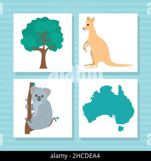 australie animaux et icônes connexes ensemble Illustration de Vecteur