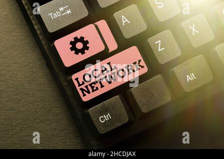 Légende conceptuelle réseau local.Approche commerciale Intranet LAN radio Waves DSL Boradband Switch connexion modification et saisie de l'orthographe du rapport Banque D'Images