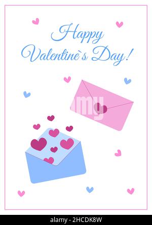Carte de vœux de bonne Saint Valentin isolée.Jolies enveloppes avec coeurs.Illustration vectorielle plate. Illustration de Vecteur