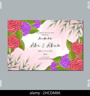 belle fleur roses dessiné à la main aquarelle carte d'invitation de mariage. enregistrez la date. motif vectoriel Illustration de Vecteur