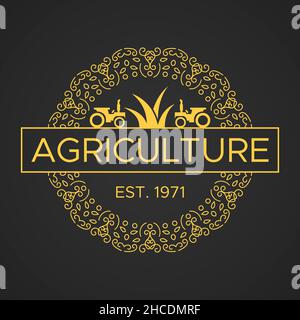 Logo Agriculture vintage.Couleur dorée.logo de luxe style rétro.forme circulaire. Illustration de Vecteur