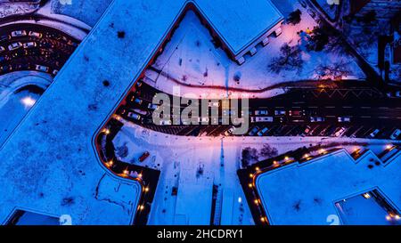 Vue aérienne de la ville de Timisoara sous le Bastion Maria Theresia en hiver.Photo prise le 19th janvier 2021 Timisoara, Timis County Banque D'Images