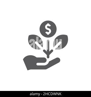 Icône remplie d'argent à la main.Croissance de l'entreprise avec le symbole du dollar. Illustration de Vecteur