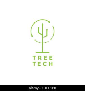 recycle tree tech line logo design vecteur graphique symbole icône signe illustration idée créative Illustration de Vecteur