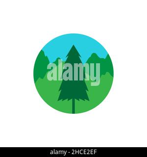 cercle avec pins arbres vert abstrait forêt logo design vecteur graphique symbole icône signe illustration idée créative Illustration de Vecteur