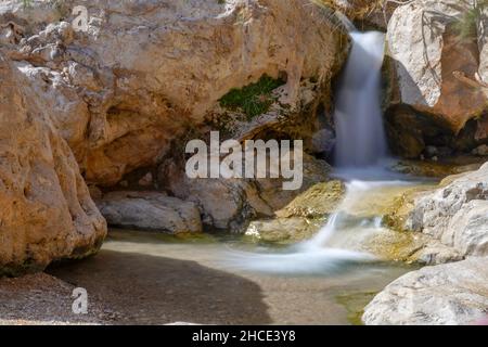 Israël, la Mer Morte, parc national Ein Gedi la cascade dans le Wadi David Banque D'Images