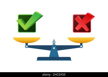 Illustration de dessin animé avec échelle rouge oui et non pour la conception de concept.vecteur 3d.Illustration du vecteur isométrique.Concept d'entreprise. Illustration de Vecteur