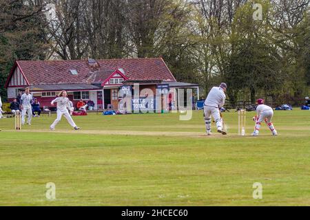 Match de cricket entre les villages du Derbyshire de Brailsford et Clifton sur le terrain de polo à Osmaston Derbyshire Banque D'Images