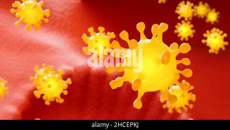Coronavirus, coronavirus concept repositionnable pour l'épidémie de grippe asiatique et coronavirus influenza comme cas dangereux de souche de grippe comme une pandémie.Microscope Banque D'Images