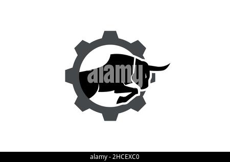 Illustration du scénario du logo Bull Gear Design Silhouette Symbol Vector Illustration de Vecteur