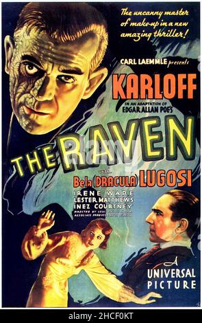 Karoly Grosz a conçu un post-art pour le film The Raven avec Boris Karloff et Bela Lugosi - 1935 Banque D'Images