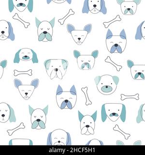 Motif puéril sans couture avec visages pour chiens.Fond de pépinière créatif.Idéal pour les enfants : design, tissu, emballage, papier peint, textile,vêtements Illustration de Vecteur