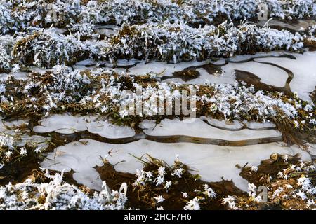 Motif de glace dans un lit de rivière Banque D'Images