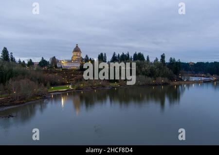 Le bâtiment Olympia, Washington, au coucher du soleil en décembre Banque D'Images