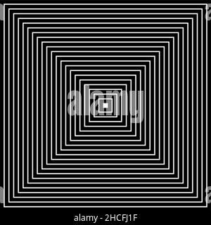 Op Art carrés en noir et blanc avec des lignes diagonales faisant une illusion optique de pyramides ou de tunnel.Vecteur isolé sur fond blanc Illustration de Vecteur